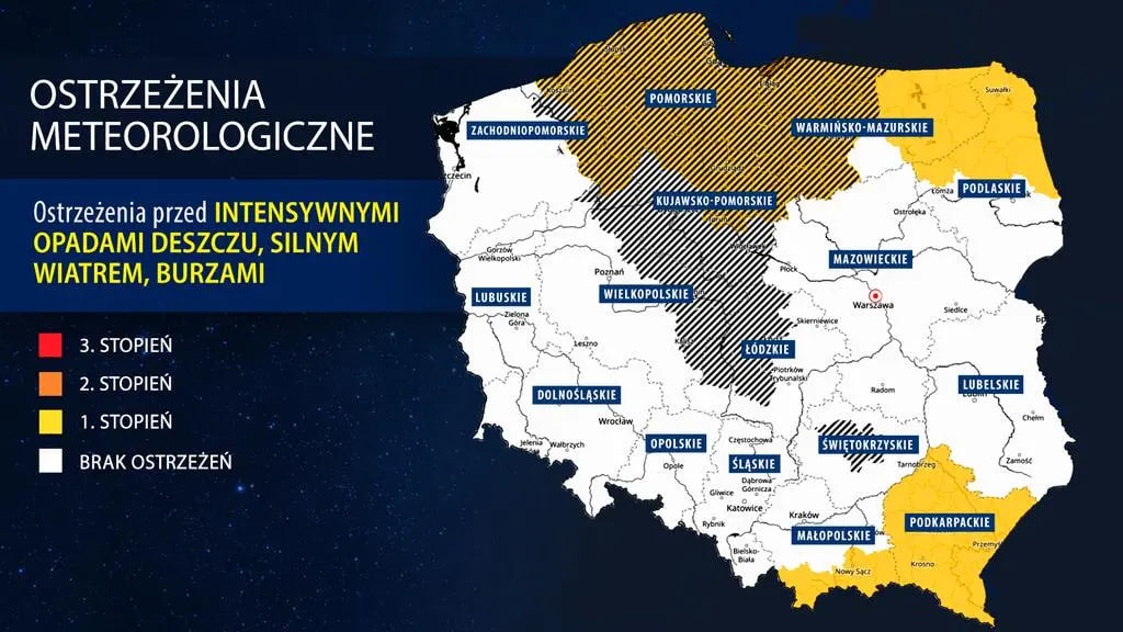 IMGW: ulewy, burze i silny wiatr w Polsce